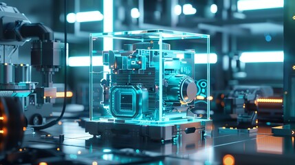 Fototapeta premium 3d illustration of bitcoin factory 
