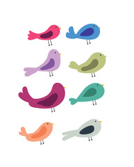 Set of Hand Drawn Birds. Funny cartoon like bird collection