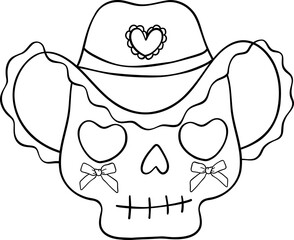 Coquette cowgirl outline skull  