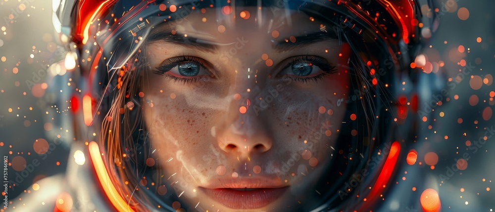 Leinwandbilder a robot woman with ai flying in cyberspace world of metaverse. a cybernetic, abstract conceptual ban