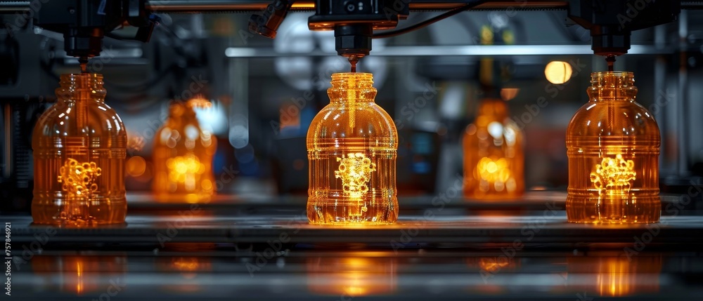 Poster 3d printer on engineer's desktop. 3d printing, prototyping of parts in industry. plastic model print