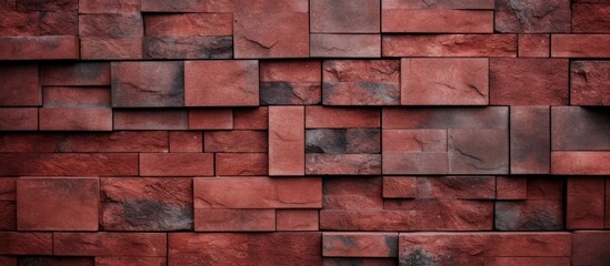 A closeup of a brown brick wall with rectangular patterns, showcasing the intricate brickwork. The...