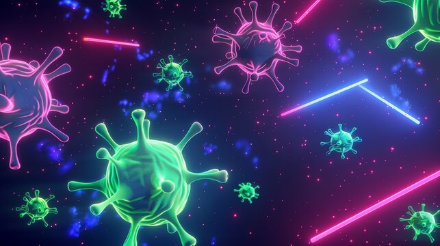 A retro-style 80s background hosts a space invaders type game,with vibrant neon colors and plenty of action.