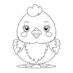 Vector outline drawing, coloring page of cute baby chicken.