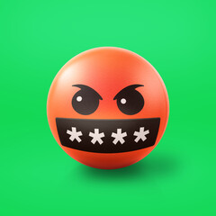 Enraged and swearing insults Emoji stress ball on shiny floor. 3D emoticon isolated.