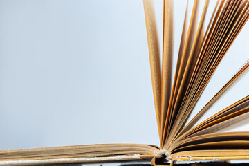 open book on pile of books background shcool study book. The concept of reading literature, education and book publishing. Free space for text