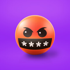 Enraged and swearing insults Emoji stress ball on shiny floor. 3D emoticon isolated.
