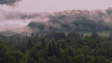 Misty foggy mountain landscape in Hemu Village.