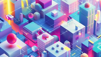 A digital artwork in a 3D flat style (isometric) showcasing web development concepts. The image features a laptop with floating screens displaying programming code, all on a clean white background.