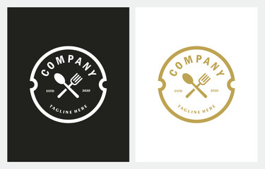 Elegant Vintage Retro Badge Restaurant Logo design, fork and spoon combination inspiration