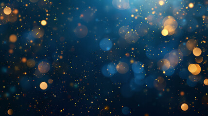 Abstract background of festive golden bokeh lights shimmering in the darkness. - obrazy, fototapety, plakaty