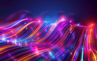 Fototapeta na wymiar Colorful neon fiber optics network cable on technology background