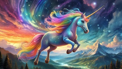 unicorn flying in night sky