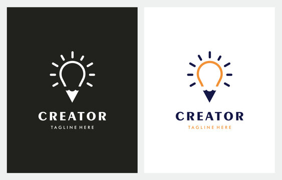 Pen Creator Bulb Idea Lamp Pencil logo design inspiration