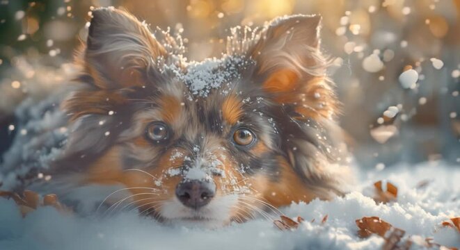 playful pets in a snow-covered winter wonderland