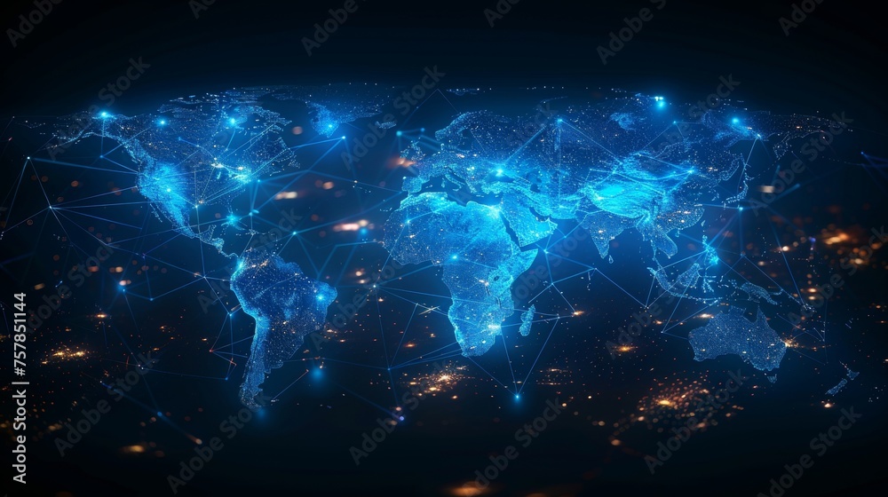 Aufkleber World map with global network concept. Business strategy. GUI (Graphical User Interface).