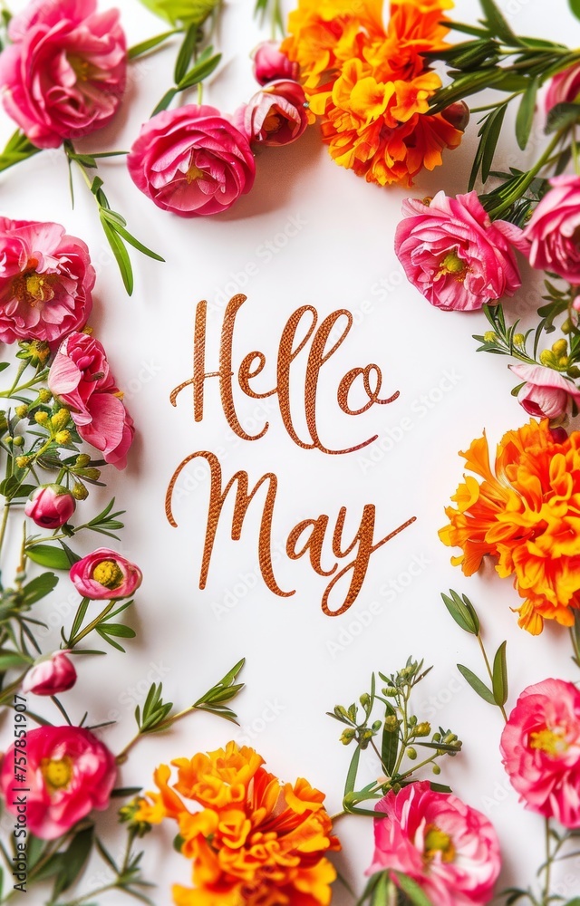 Canvas Prints abstract background with watercolor colorful splashes and flowers. hello may handwritten modern call