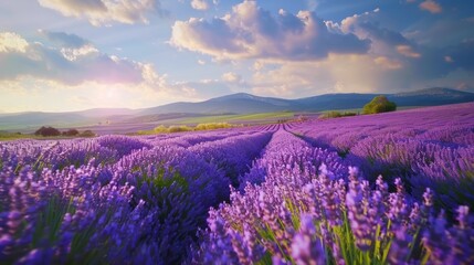 Fototapeta premium serene lavender field, conveying tranquility and the essence of relaxation.