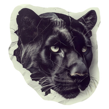 recommend clip art: Cut out sticker of black panther head on crumpled paper