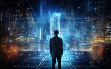 Data center control room, view of computers and graphs.