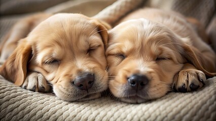 Generative ai. A pair of adorable puppies snuggled up together for a nap