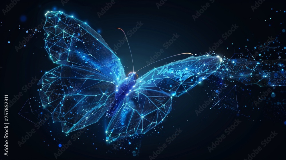 Poster an illustration of a butterfly composed of polygons. low poly illustration of the night sky. the dig