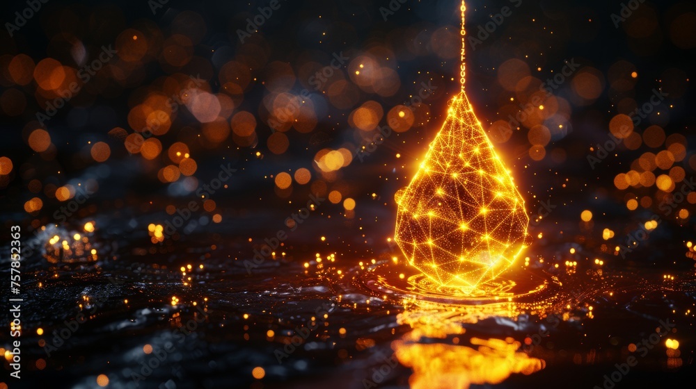 Aufkleber a falling golden oil drop in a modern 3d graphic concept. geometric background. light connection str