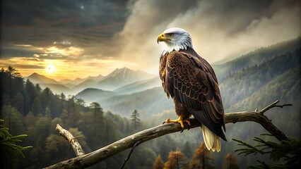 Fototapeta premium Generative ai. A regal eagle perched on a branch, surveying its territory