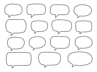 Obraz premium Set of hand drawn line speech bubbles in rectangular shape. Speech balloon, chat bubble art vector line speech bubbles for apps and websites.