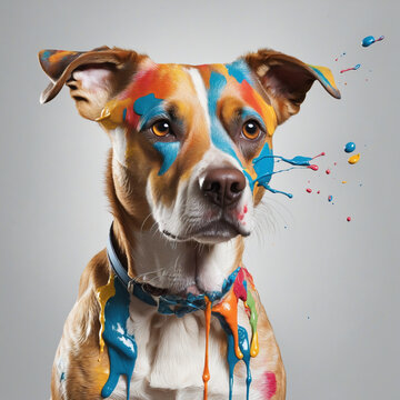 dog full of colorful paint 