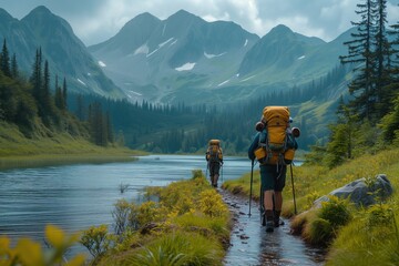 Hikers Walking Along Trail