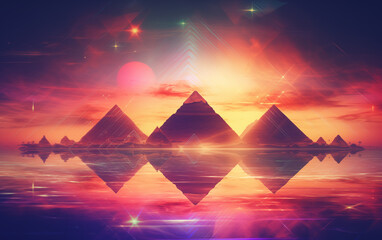 Beautiful light pyramids at sunset.