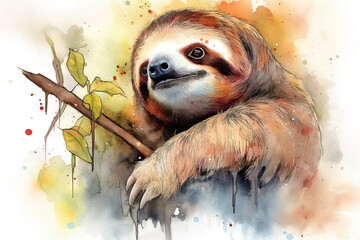 portrait aquarelle d style sloth