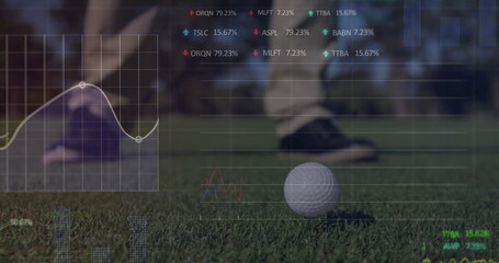 Image of data processing over male golf player on golf course