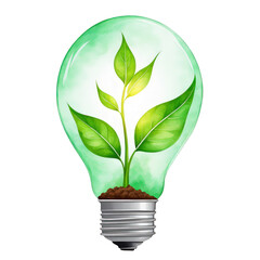 Fototapeta na wymiar A sapling growing in a bulb, eco energy concept, environment conservation concept, save green earth, save soil, plants, watercolor vector illustration clipart, bulb, sunflower in bulb, save nature