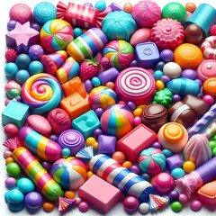 Fototapeta na wymiar a variety of colorful candies, featuring different shapes, sizes, and flavors, generative ai