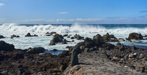 Seascape of Tenerife with waves crashing