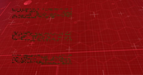 Image of data processing over grid on red background