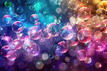 close up horizontal image of glowing colourful bubbles background Generative AI - obrazy, fototapety, plakaty