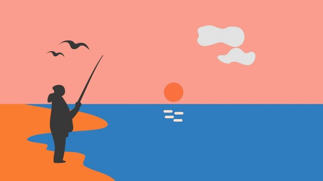 animated flat design fishing vector illustration