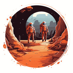 Astronauts exploring an underground cavern on Mars. 