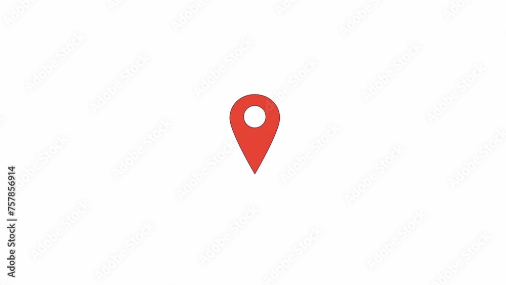 Poster red pin showing location line 2d object animation. tracking direction flat color cartoon 4k video, a