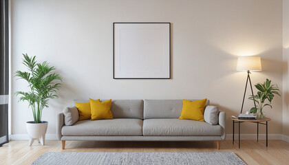 room interior mock up room house beautiful background sofa with blank copy space poster artwork hanging in the backdrop wall home design decoration