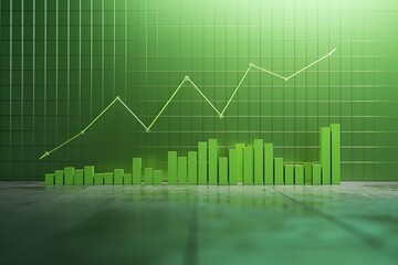 Obraz premium Green Plain Background with Growth Graph, Background, green, growth, graph