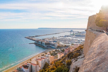 The Santa Barbara Castle in Alicante with a panoramic view in the famous tourist city on the Costa Blanca, Spain.