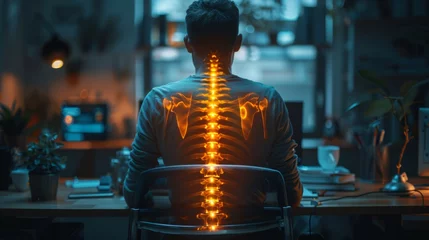 Fotobehang Alleviating Lower Back Pain: A Digital Composite of a Highlighted Spine Generative AI © Alex