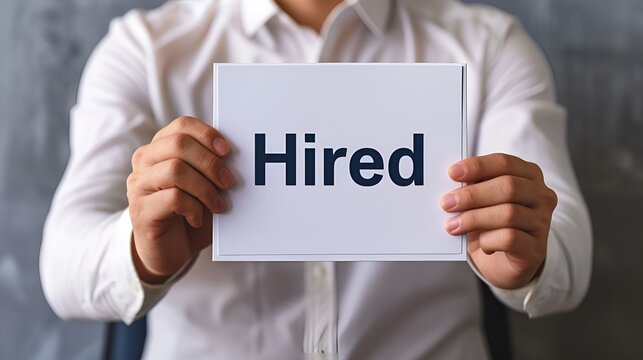 Person Holding a Hired Sign, Business Stock Photography, Hired, person, business