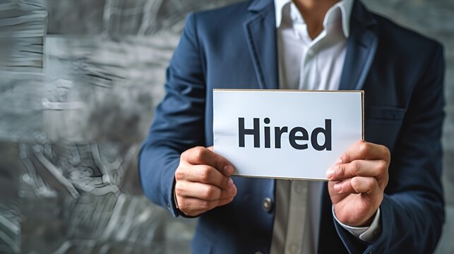 Person Holding a Hired Sign, Business Stock Photography, Hired, person, business