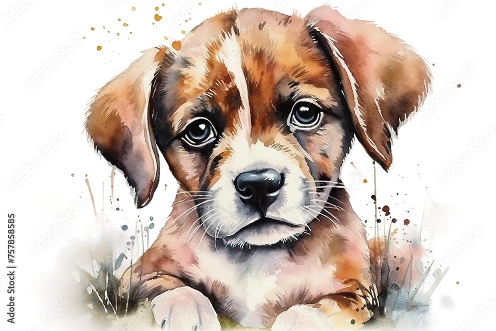 Wall mural watercolor cute illustration puppy portrait