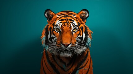 Twilight Tiger in Front of Solid Color Wall
